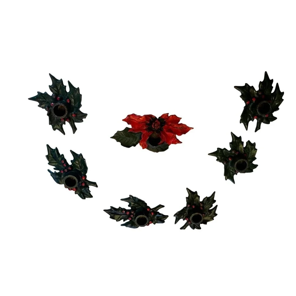 Vintage Cast Iron Holiday Candle Holders (Set of 7)